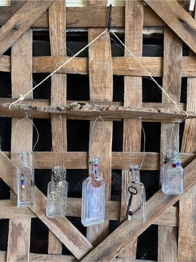 Handmade vintage bottle and beads propagation hanging
